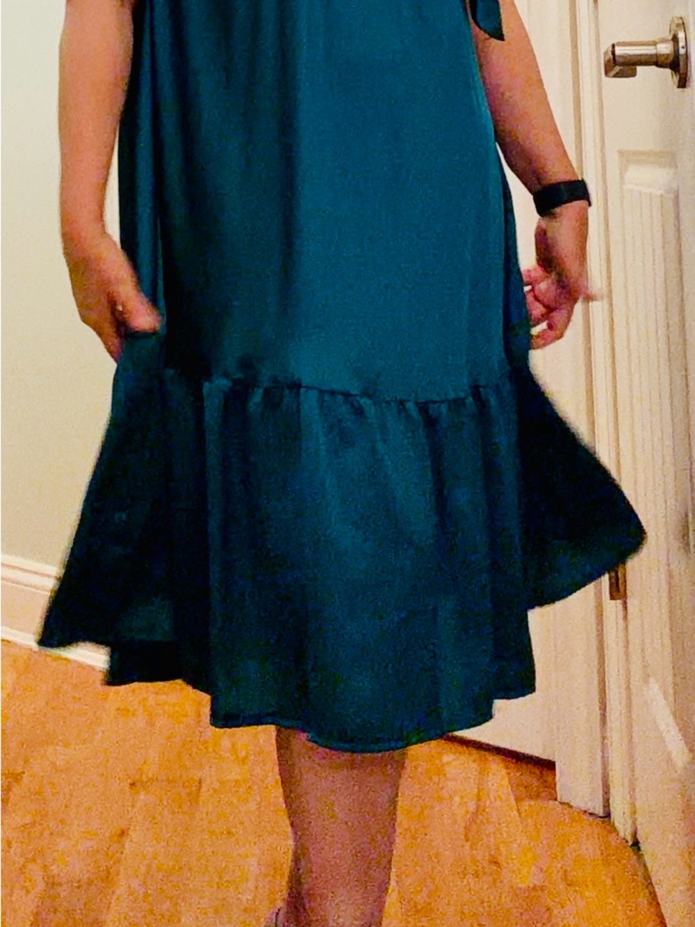 Adele Altman Teal Tiered Ruffle-Hem Midi Dress